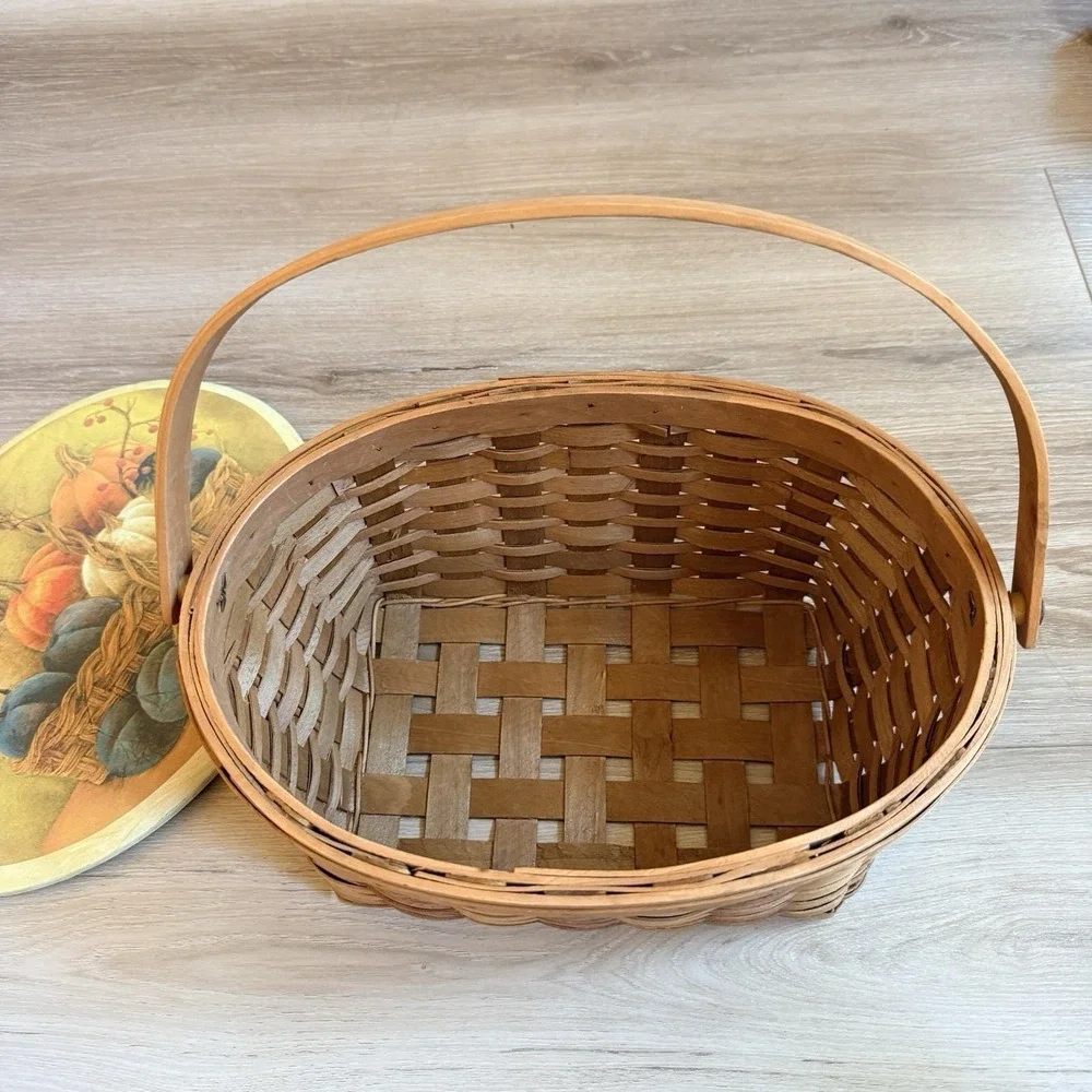 Harvest Fall Decor Basket with Lid and Handle Autumn Pumpkin